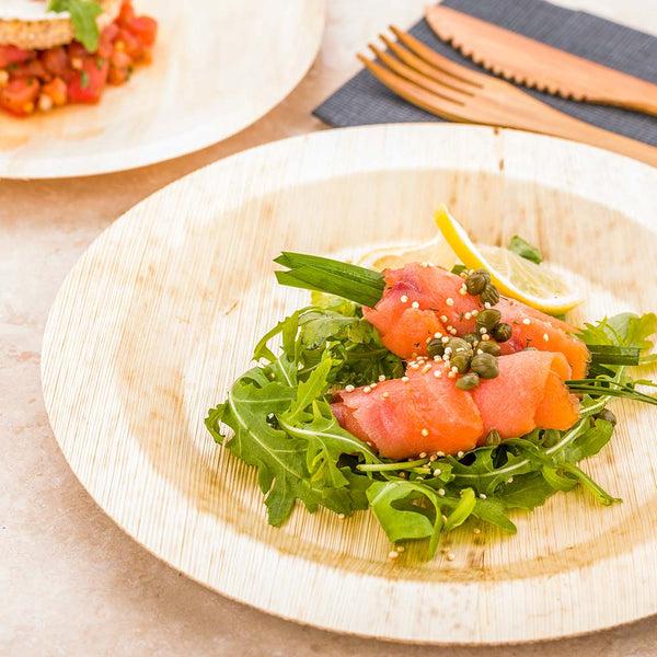 Restaurantware Bambuddha Round Natural Bamboo Plate - 9" X 9" X 1/2" - 50 Count Box