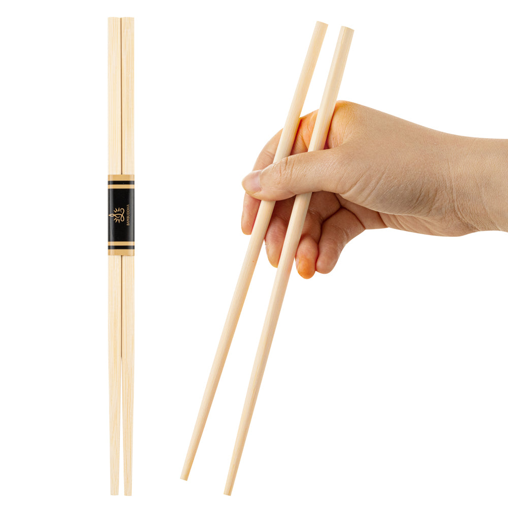 restaurantware Bambuddha Round Square Natural Bamboo Modern Chopsticks - with Paper Band - 9 1/2" - 1000 count box