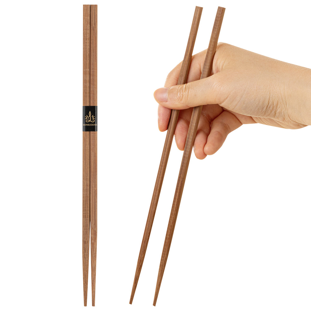 restaurantware Bambuddha Square Brown Bamboo Modern Chopsticks - with Paper Band - 9 1/2" - 1000 count box