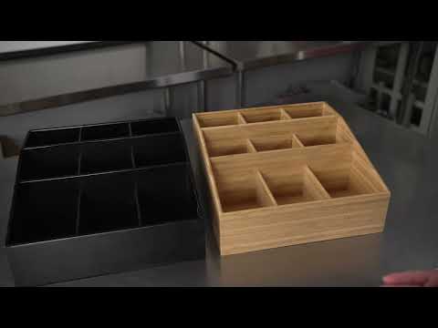 Restaurantware Bambuddha Square Natural Bamboo Condiment Organizer - 9 Compartments - 11 3/4" X 11 3/4" X 5 1/2" - 1 Count Box