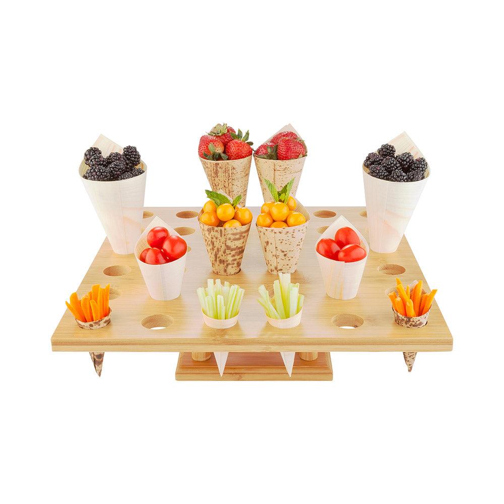 restaurantware Bambuddha Square Natural Bamboo Cone Stand - 36 slots - 13 1/2" x 13 1/2" x 3 3/4" - 1 count box