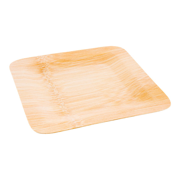 Restaurantware Bambuddha Square Natural Bamboo Large Veneer Plate - 9" X 9" X 1/2" - 100 Count Box