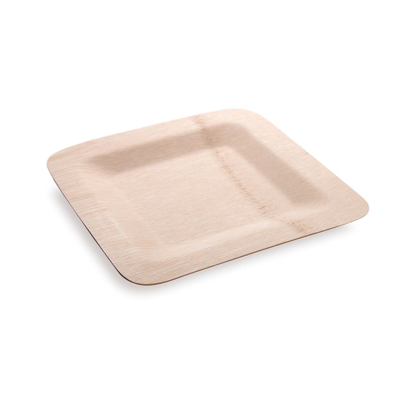 Restaurantware Bambuddha Square Natural Bamboo Medium Veneer Plate - 7" X 7" X 1/2" - 100 Count Box