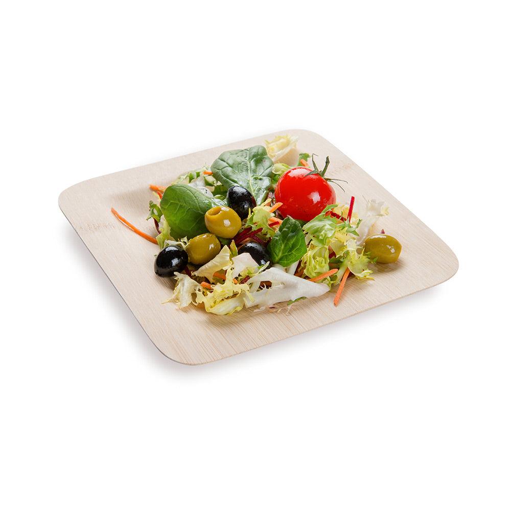 restaurantware Bambuddha Square Natural Bamboo Medium Veneer Plate - 7" x 7" x 1/2" - 100 count box