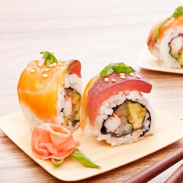 Restaurantware Bambuddha Square Natural Bamboo Veneer Plate - 3 1/2" X 3 1/2" X 1/2" - 100 Count Box