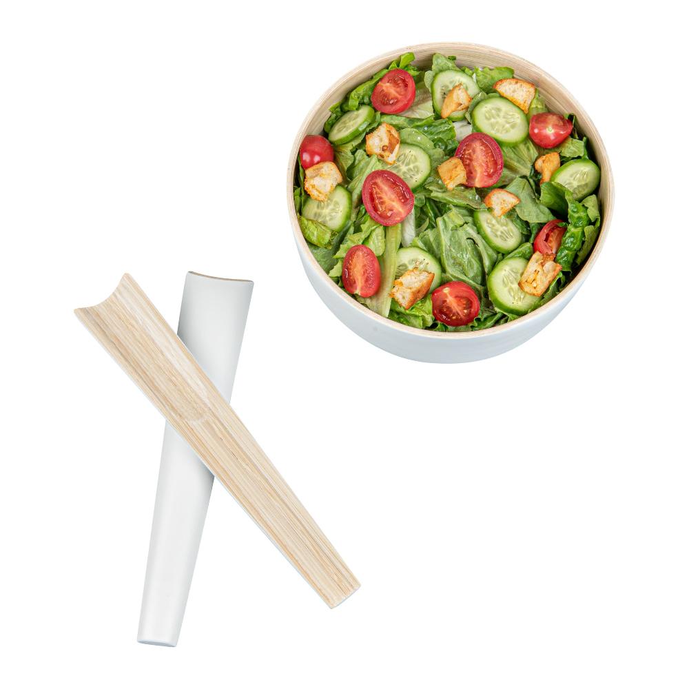 restaurantware Bambuddha White Spun Bamboo 2-Piece Salad Server Set - 9 3/4" - 10 count box