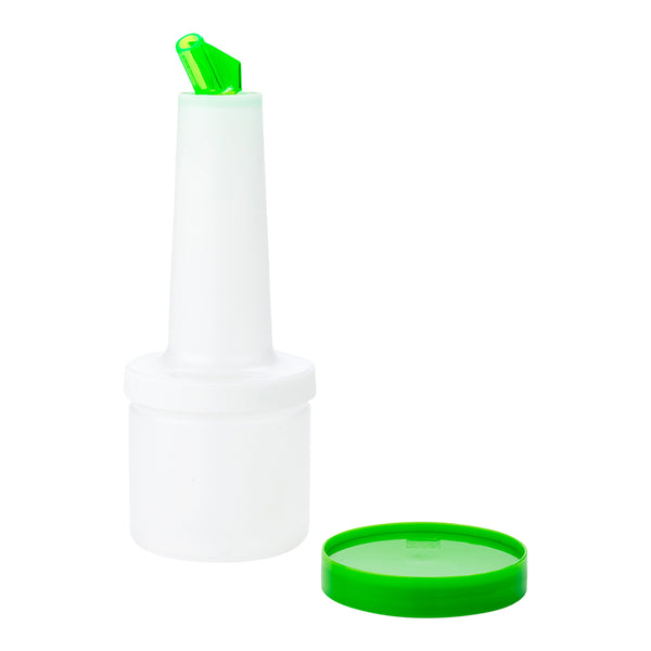 Restaurantware Bar Lux 0.5 Qt Plastic Quick Pour Storage Container Bottle - With Green Spout And Lid - 3 1/2" X 3 1/2" X 10 1/4" - 1 Count Box