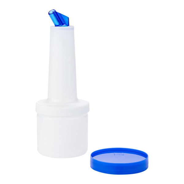Restaurantware Bar Lux 0.5 Qt Plastic Quick Pour Storage Container Bottle - With Blue Spout And Lid - 3 1/2" X 3 1/2" X 10 1/4" - 1 Count Box