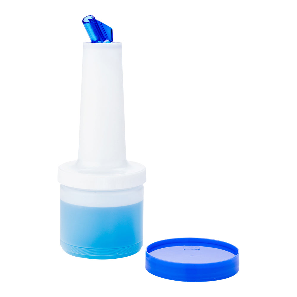 restaurantware Bar Lux 0.5 qt Plastic Quick Pour Storage Container Bottle - with Blue Spout and Lid - 3 1/2" x 3 1/2" x 10 1/4" - 1 count box
