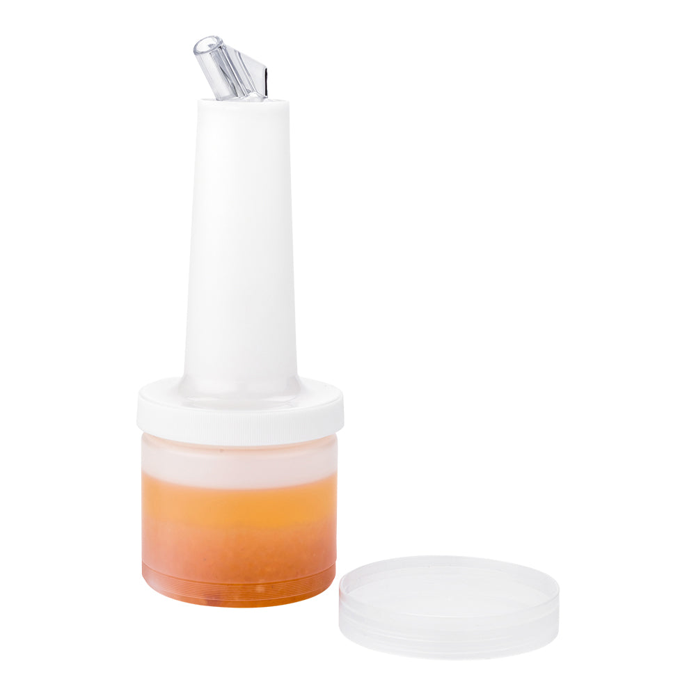 restaurantware Bar Lux 0.5 qt Plastic Quick Pour Storage Container Bottle - with Clear Spout and Lid - 3 1/2" x 3 1/2" x 10 1/4" - 1 count box
