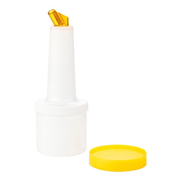 Restaurantware Bar Lux 0.5 Qt Plastic Quick Pour Storage Container Bottle - With Yellow Spout And Lid - 3 1/2" X 3 1/2" X 10 1/4" - 1 Count Box
