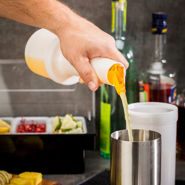 Restaurantware Bar Lux 0.5 Qt Plastic Quick Pour Storage Container Bottle - With Yellow Spout And Lid - 3 1/2" X 3 1/2" X 10 1/4" - 1 Count Box