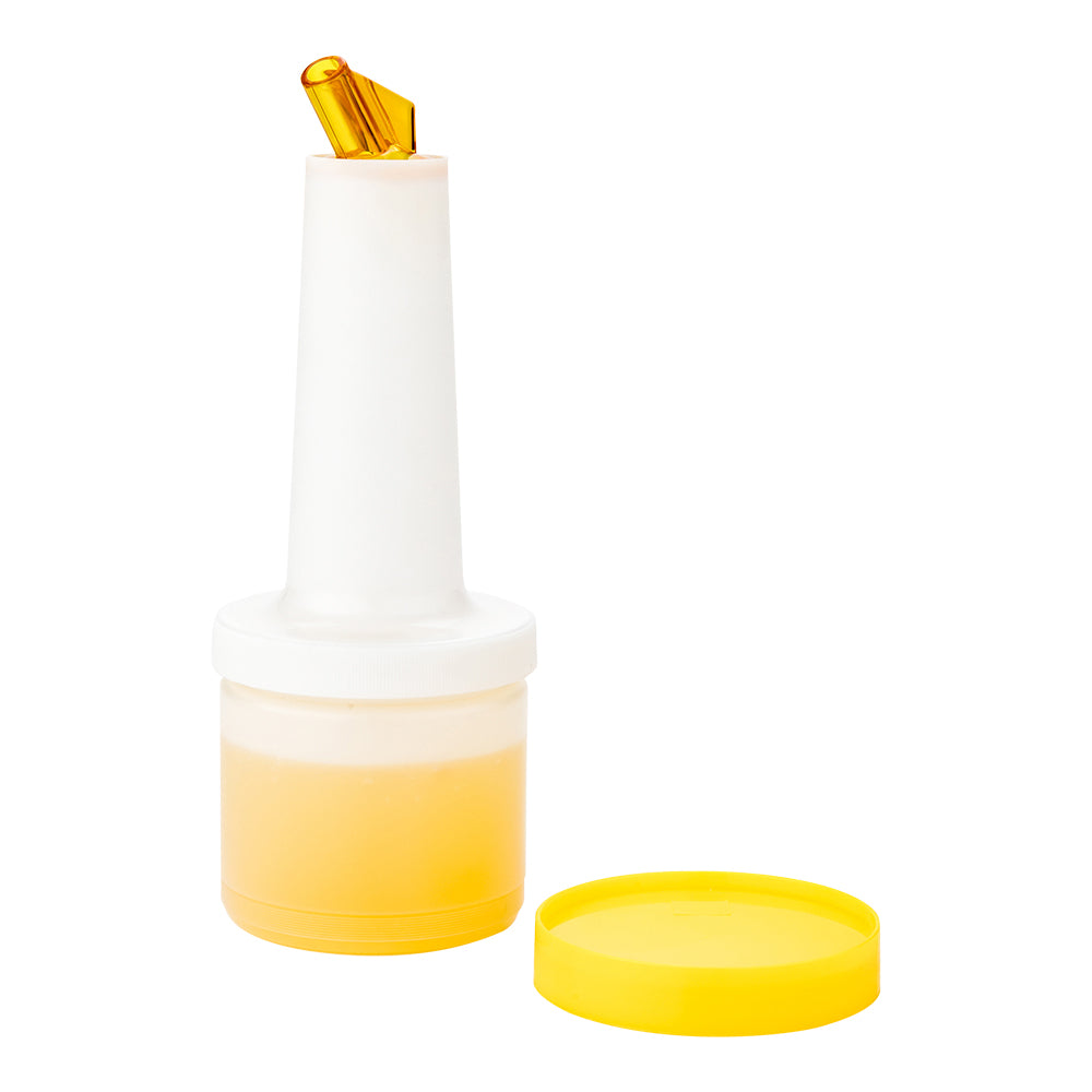 restaurantware Bar Lux 0.5 qt Plastic Quick Pour Storage Container Bottle - with Yellow Spout and Lid - 3 1/2" x 3 1/2" x 10 1/4" - 1 count box