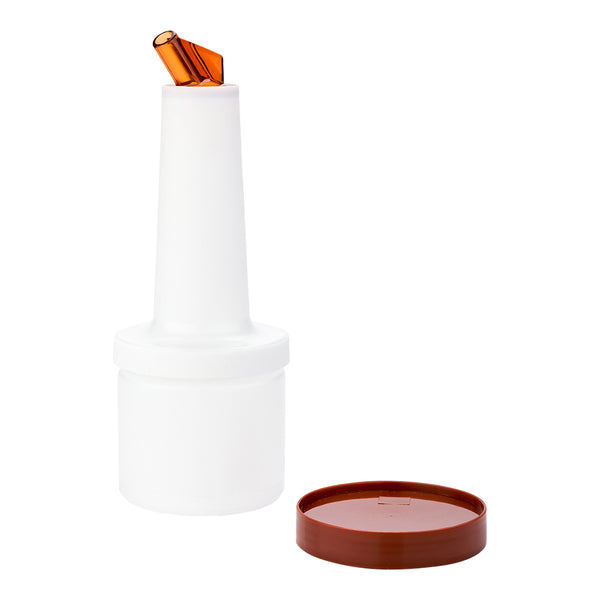 Restaurantware Bar Lux 0.5 Qt Plastic Quick Pour Storage Container Bottle - With Brown Spout And Lid - 3 1/2" X 3 1/2" X 10 1/4" - 1 Count Box