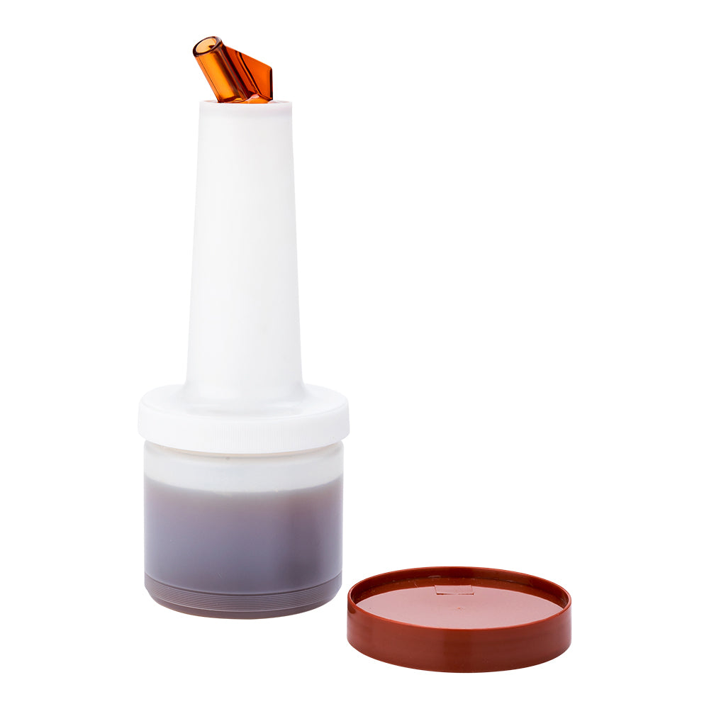 restaurantware Bar Lux 0.5 qt Plastic Quick Pour Storage Container Bottle - with Brown Spout and Lid - 3 1/2" x 3 1/2" x 10 1/4" - 1 count box