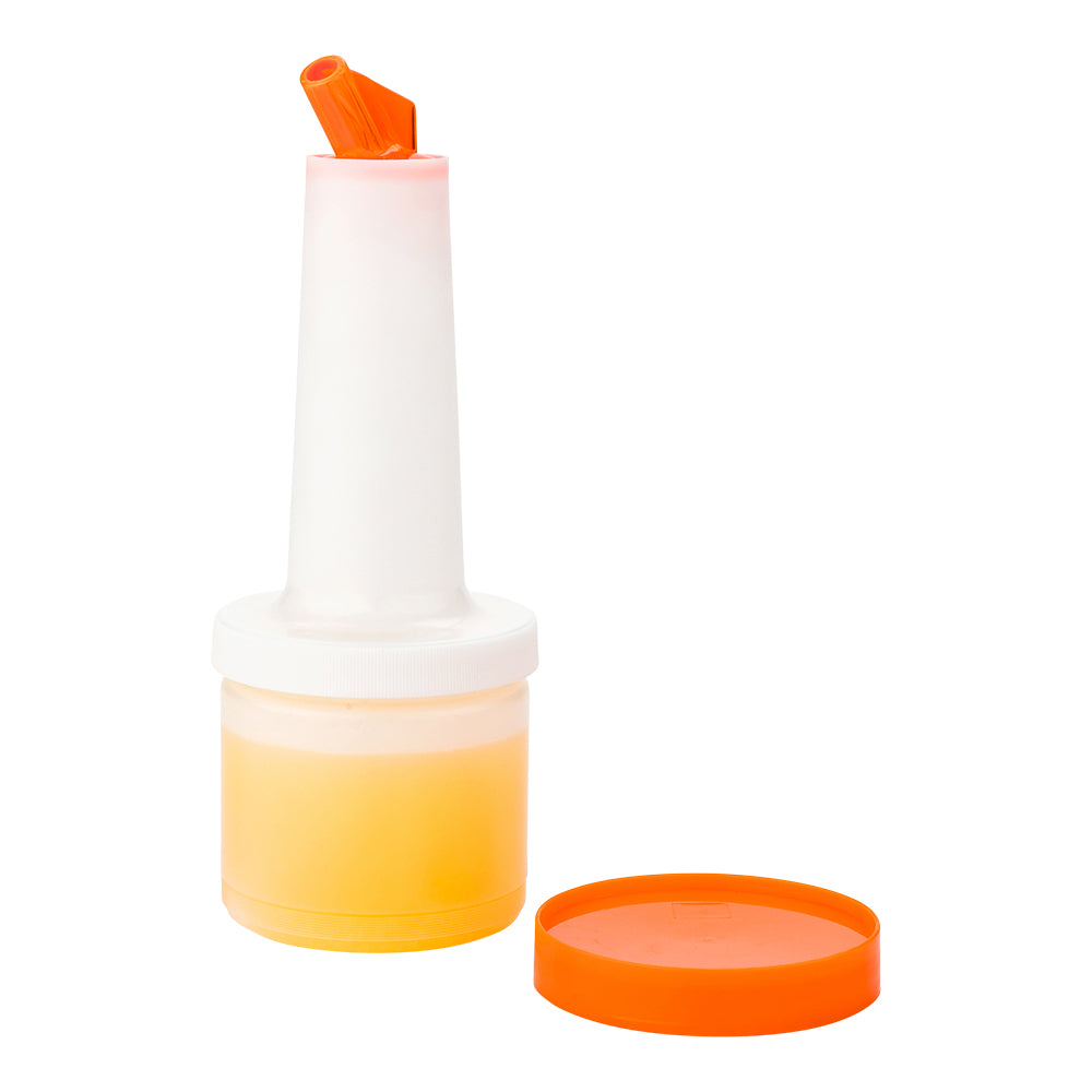 restaurantware Bar Lux 0.5 qt Plastic Quick Pour Storage Container Bottle - with Orange Spout and Lid - 3 1/2" x 3 1/2" x 10 1/4" - 1 count box