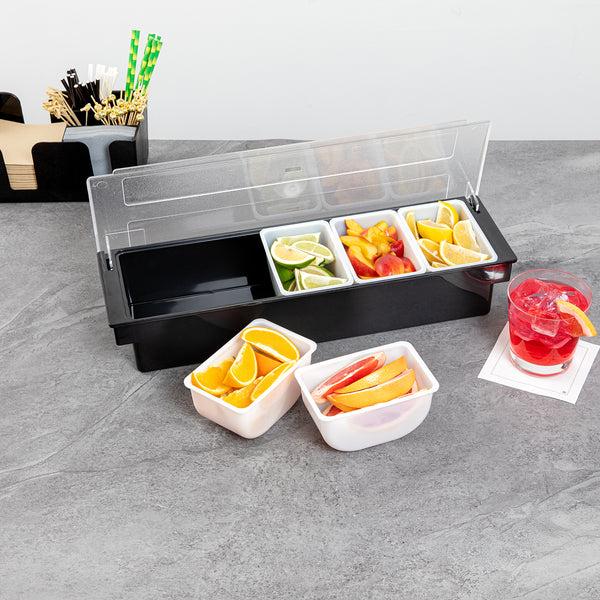 Restaurantware Bar Lux 1.25 Pint White Plastic Insert - Fits 5-Compartment Condiment Caddy - 5 Count Box