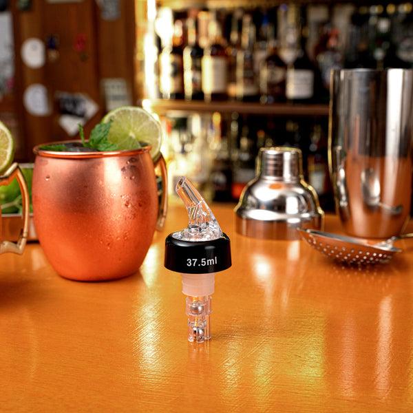 Restaurantware Bar Lux 1.3 Oz Clear Plastic Measured Liquor Pourer - With Collar - 1 1/2" X 1 1/2" X 3 3/4" - 50 Count Box