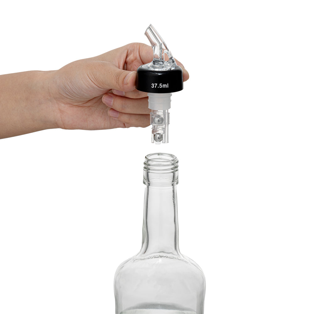 restaurantware Bar Lux 1.3 oz Clear Plastic Measured Liquor Pourer - with Collar - 1 1/2" x 1 1/2" x 3 3/4" - 50 count box