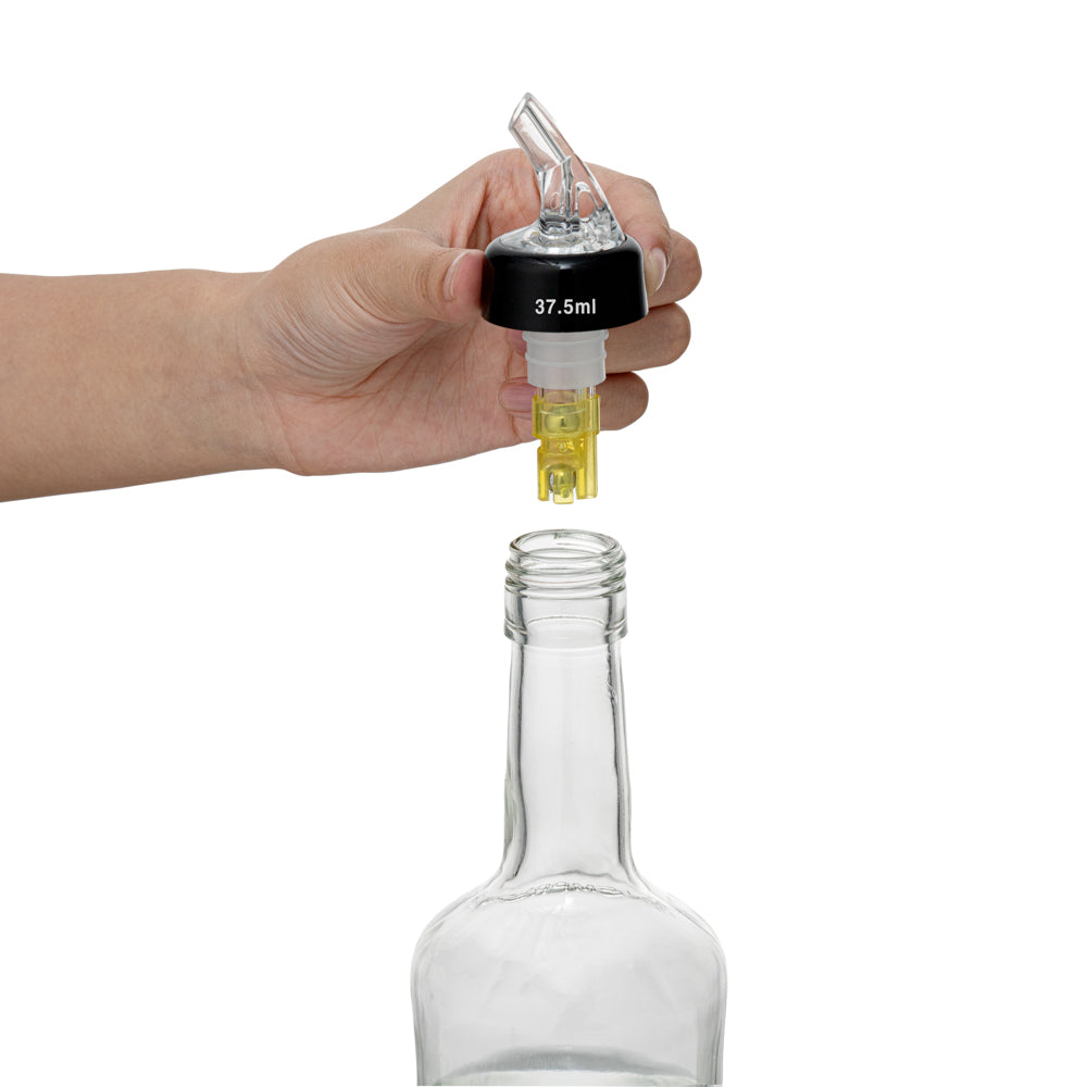 restaurantware Bar Lux 1.5 oz Yellow Plastic Measured Liquor Pourer - with Collar Clear Spout - 50 count box