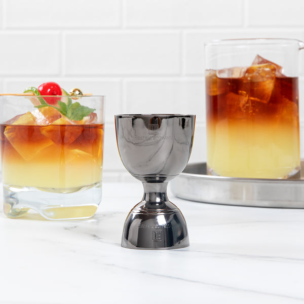 Restaurantware Bar Lux 1 Oz / 2 Oz Black-Plated Stainless Steel Jigger - Negroni - 1 Count Box