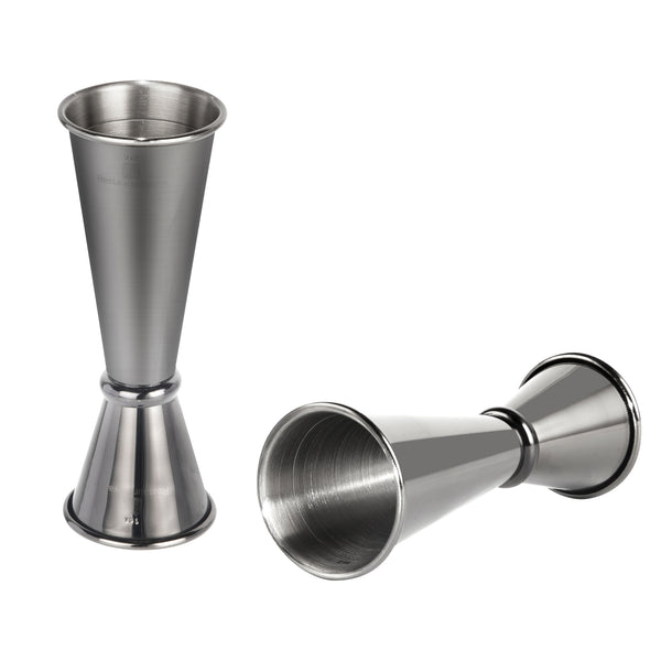 Restaurantware Bar Lux 1 Oz / 2 Oz Black Stainless Steel Jigger - Japanese Style - 1 Count Box