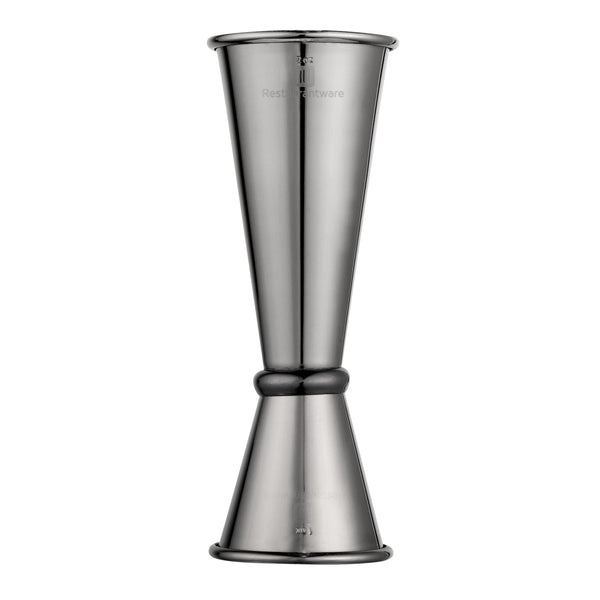 Restaurantware Bar Lux 1 Oz / 2 Oz Black Stainless Steel Jigger - Japanese Style - 1 Count Box