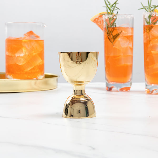 Restaurantware Bar Lux 1 Oz / 2 Oz Gold-Plated Stainless Steel Jigger - Negroni - 1 Count Box