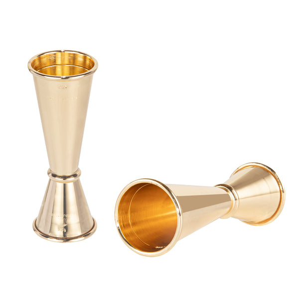 Restaurantware Bar Lux 1 Oz / 2 Oz Gold-Plated Stainless Steel Jigger - Japanese Style - 1 Count Box