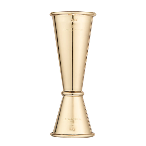 Restaurantware Bar Lux 1 Oz / 2 Oz Gold-Plated Stainless Steel Jigger - Japanese Style - 1 Count Box