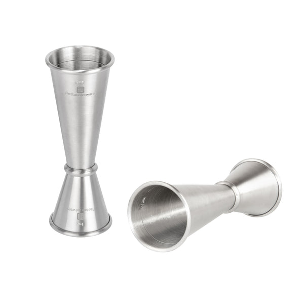 Restaurantware Bar Lux 1 Oz / 2 Oz Stainless Steel Jigger - Japanese Style Brushed Finish - 1 Count Box