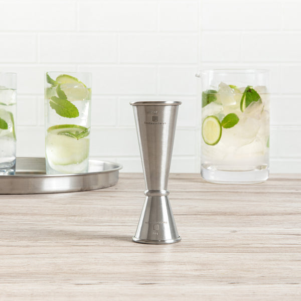 Restaurantware Bar Lux 1 Oz / 2 Oz Stainless Steel Jigger - Japanese Style Brushed Finish - 1 Count Box