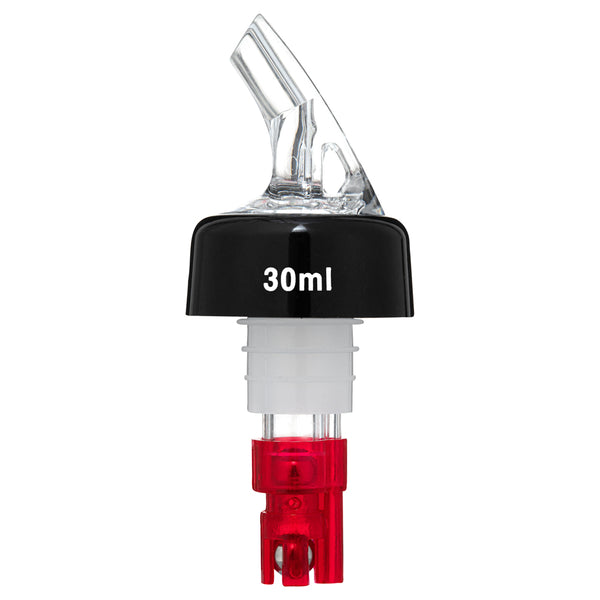 Restaurantware Bar Lux 1 Oz Red Plastic Measured Liquor Pourer - With Collar Clear Spout - 50 Count Box