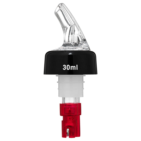 Restaurantware Bar Lux 1 Oz Red Plastic Measured Liquor Pourer - With Collar Clear Spout - 50 Count Box