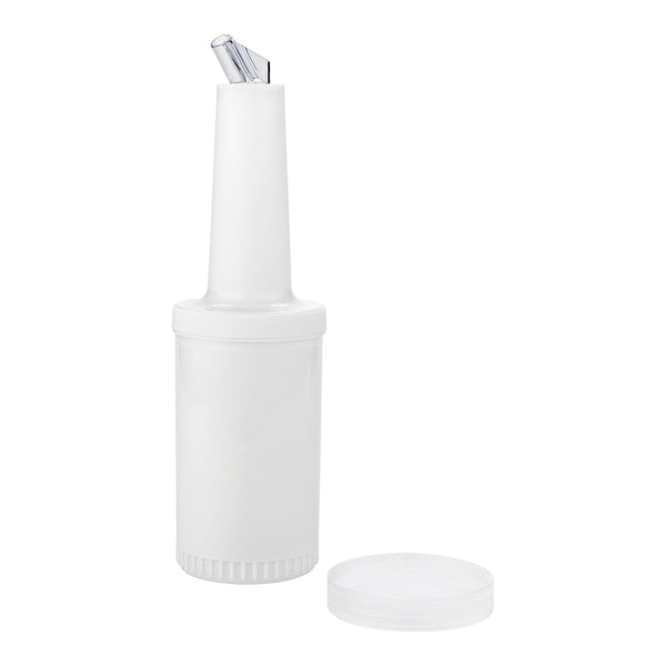 Restaurantware Bar Lux 1 Qt Plastic Quick Pour Storage Container Bottle - With Clear Spout And Lid - 3 1/2" X 3 1/2" X 13" - 1 Count Box