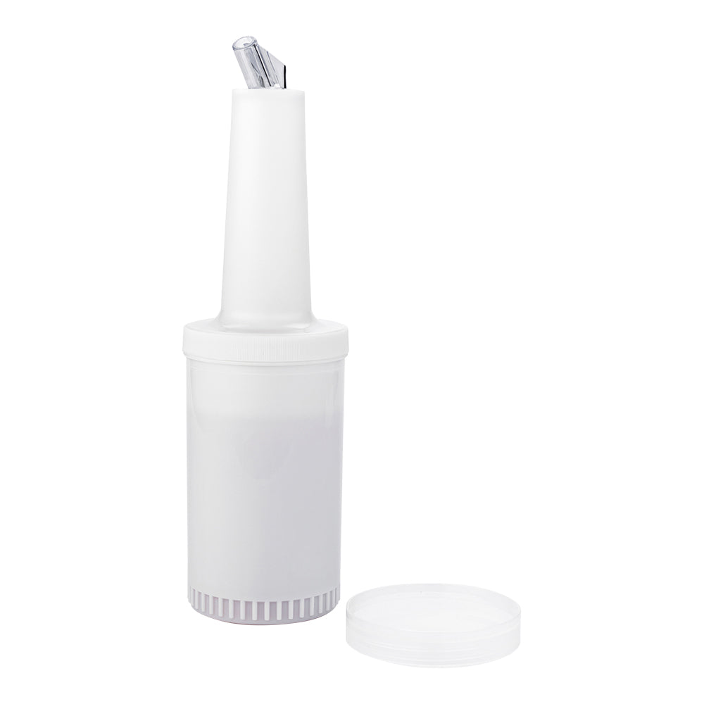 restaurantware Bar Lux 1 qt Plastic Quick Pour Storage Container Bottle - with Clear Spout and Lid - 3 1/2" x 3 1/2" x 13" - 1 count box