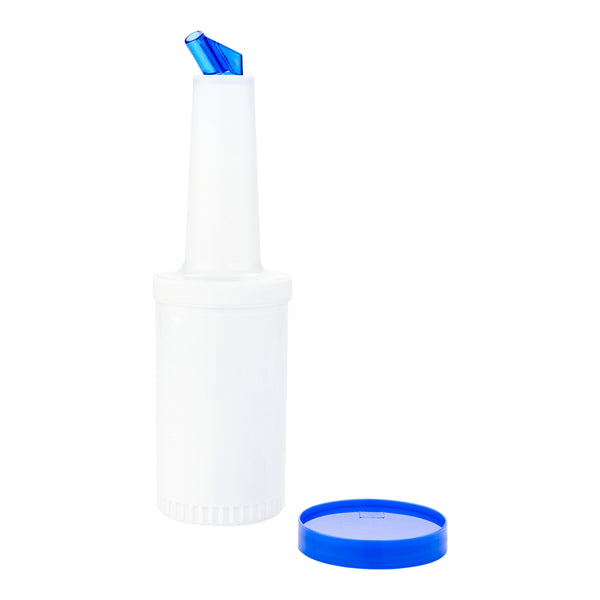 Restaurantware Bar Lux 1 Qt Plastic Quick Pour Storage Container Bottle - With Blue Spout And Lid - 3 1/2" X 3 1/2" X 13" - 1 Count Box