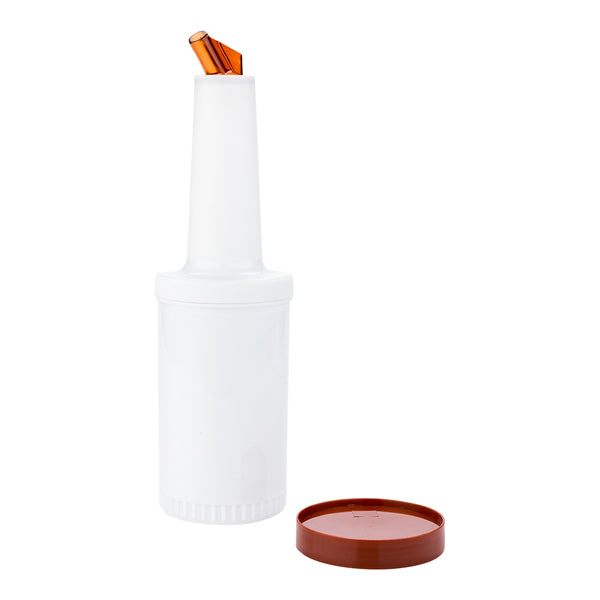 Restaurantware Bar Lux 1 Qt Plastic Quick Pour Storage Container Bottle - With Brown Spout And Lid - 3 1/2" X 3 1/2" X 13" - 1 Count Box