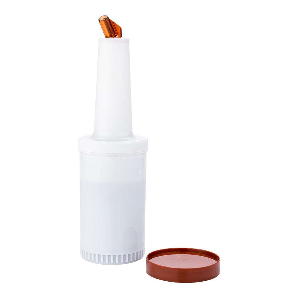restaurantware Bar Lux 1 qt Plastic Quick Pour Storage Container Bottle - with Brown Spout and Lid - 3 1/2" x 3 1/2" x 13" - 1 count box