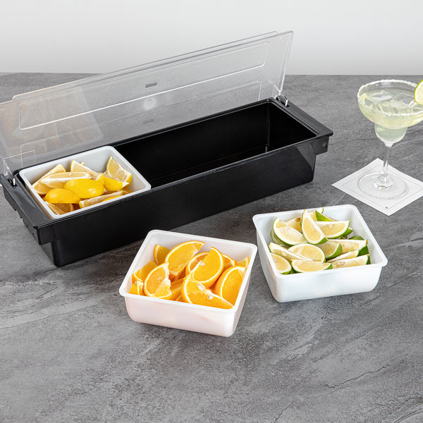 Restaurantware Bar Lux 1 Qt White Plastic Insert - Fits 3-Compartment Condiment Caddy - 3 Count Box