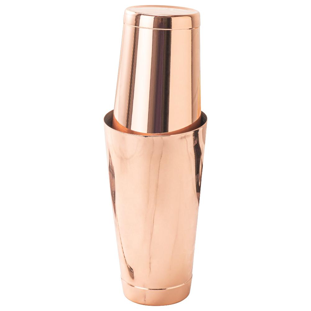 restaurantware Bar Lux 16 oz Copper-Plated Stainless Steel Cocktail Shaker Tin - Weighted - 3 1/4" x 3 1/4" x 4" - 1 count box