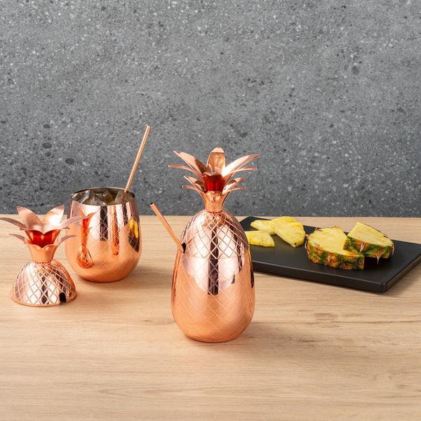 Restaurantware Bar Lux 16 Oz Copper-Plated Stainless Steel Pineapple Tumbler - 3 1/2" X 3 1/2" X 7 1/2" - 1 Count Box