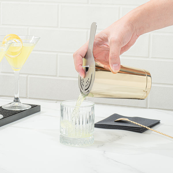 Restaurantware Bar Lux 16 Oz Gold-Plated Stainless Steel Cocktail Shaker Tin - Weighted - 3 1/4" X 3 1/4" X 4" - 1 Count Box
