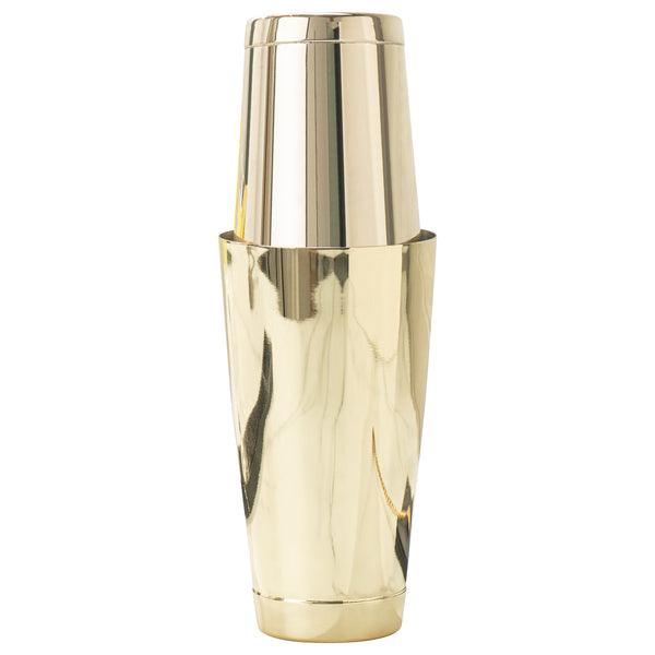 Restaurantware Bar Lux 16 Oz Gold-Plated Stainless Steel Cocktail Shaker Tin - Weighted - 3 1/4" X 3 1/4" X 4" - 1 Count Box