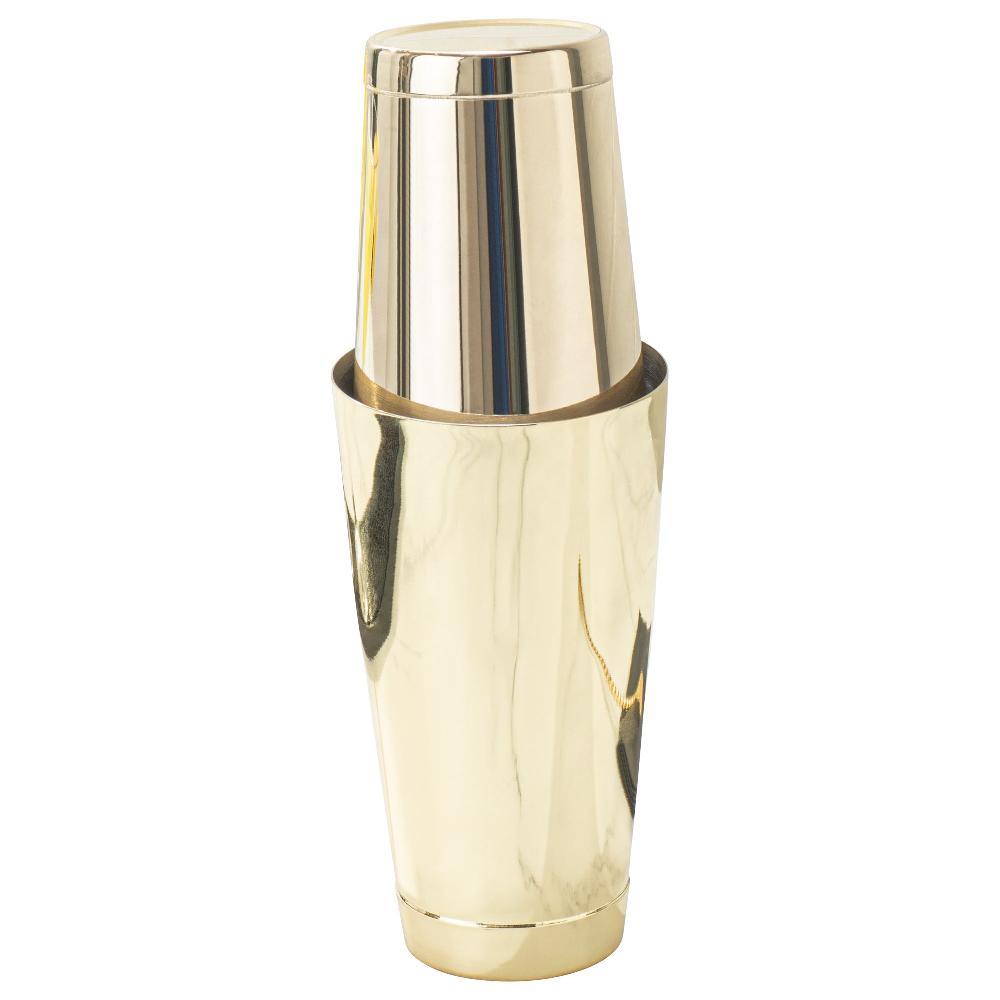 restaurantware Bar Lux 16 oz Gold-Plated Stainless Steel Cocktail Shaker Tin - Weighted - 3 1/4" x 3 1/4" x 4" - 1 count box