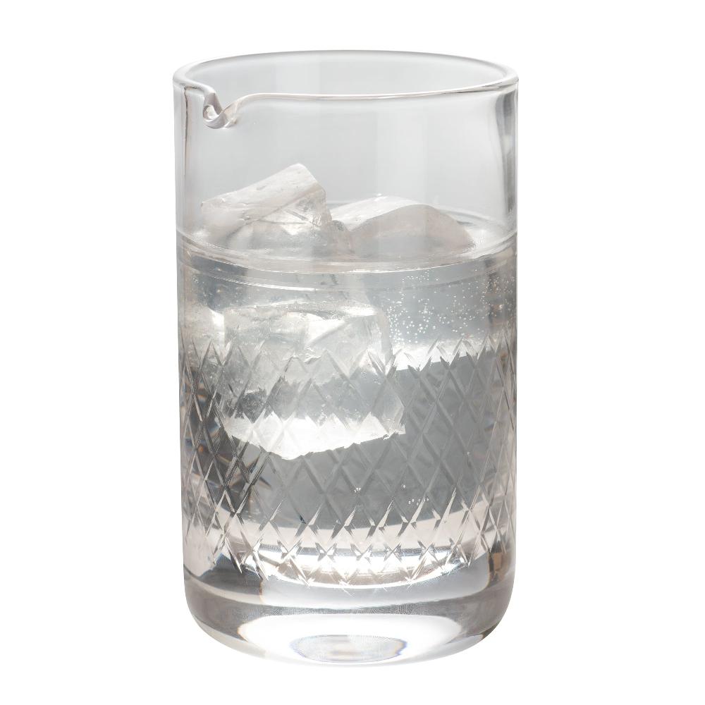 restaurantware Bar Lux 17 oz Cocktail Mixing Glass - Diamond Cut Pattern Hand-Blown Crystal - 3 3/4" x 3 1/2" x 5 3/4" - 1 count box