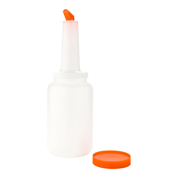 Restaurantware Bar Lux 2.5 Qt Plastic Quick Pour Storage Container Bottle - With Orange Spout And Lid - 5" X 5" X 15" - 1 Count Box