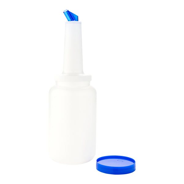Restaurantware Bar Lux 2.5 Qt Plastic Quick Pour Storage Container Bottle - With Blue Spout And Lid - 5" X 5" X 15" - 1 Count Box