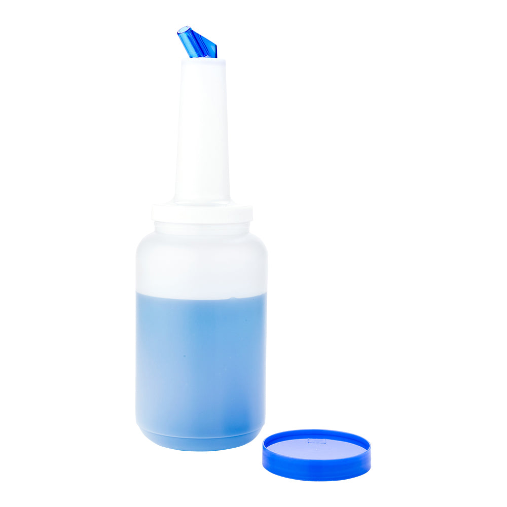 restaurantware Bar Lux 2.5 qt Plastic Quick Pour Storage Container Bottle - with Blue Spout and Lid - 5" x 5" x 15" - 1 count box