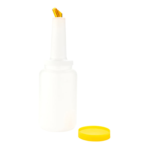 Restaurantware Bar Lux 2.5 Qt Plastic Quick Pour Storage Container Bottle - With Yellow Spout And Lid - 5" X 5" X 15" - 1 Count Box